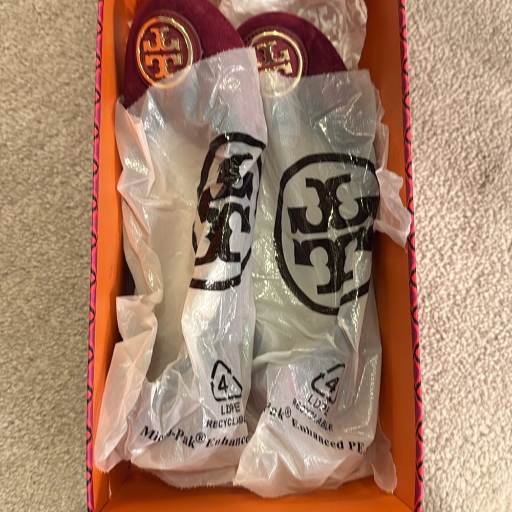 Tory Burch Red Suede Flats with Logo - Picture 12 of 12